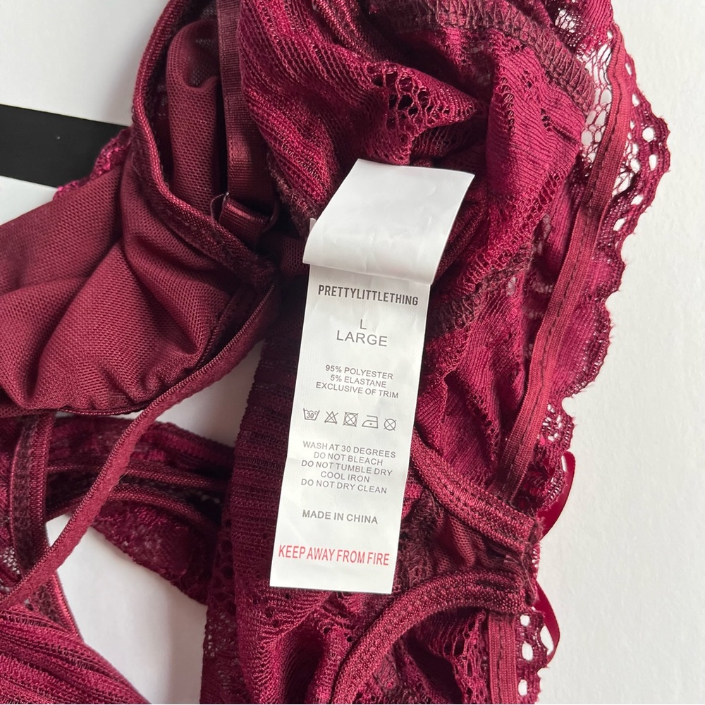 NWT PrettyLittleThing Plum Lace Insert High Leg Cup Bodysuit - Picture 15 of 15